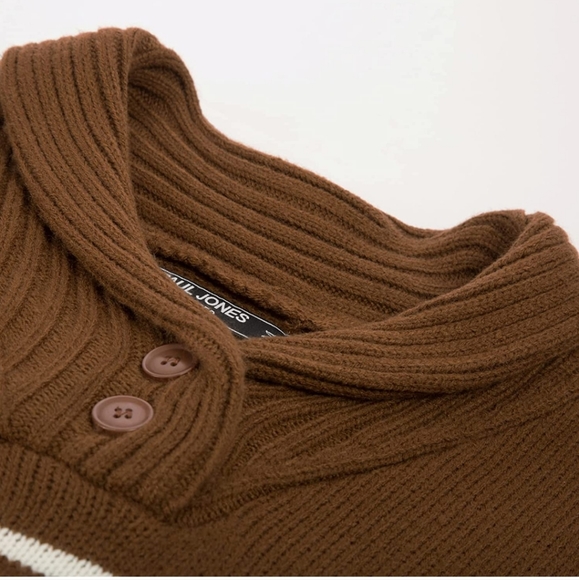 Men's Shawl Collar Sweater Cable Knitted Striped Slim Fit Pullover Sweaters - Picture 3 of 8